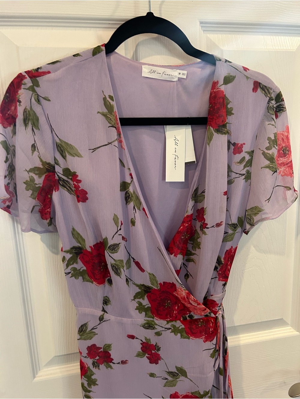 All in Favor purple red floral wrap dress M - Picture 2 of 7